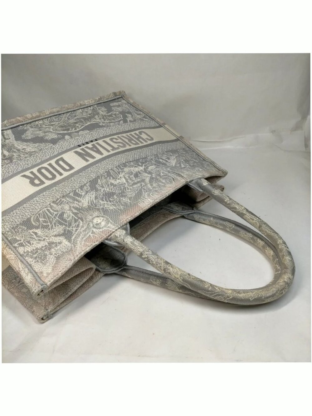 Authentic Dior Book Tote Gray Toile De Jouy Embroidery Canvas Bag - Picture 4 of 10